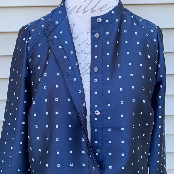 J Crew Drapey In Ratti Blue Red Geometric Print Long Sleeve High Low Tunic - Picture 12 of 16